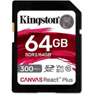 Kingston Canvas React Plus 64GB SDXC Tarjeta de memoria UHS-II 300R/260W U3 V90 para Full HD/4K/8K - SDR2/64GB